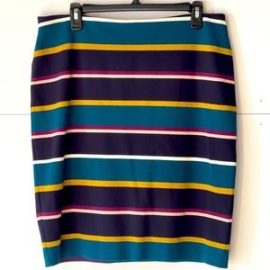 Ann Taylor Black Stripped Casual Pencil Stretch Short  Mini Midi Skirt, Sz 12